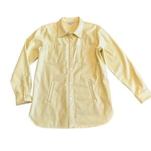 Calvin Klein Vegan Faux Leather Butter Yellow Snap Down Jacket Shacket Large